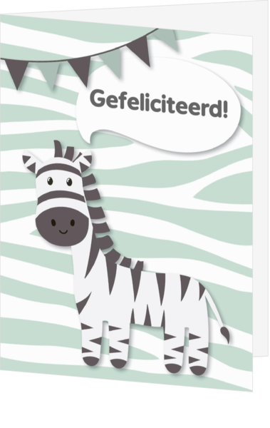 Verjaardagskaart zebra op mintgroene zebraprint