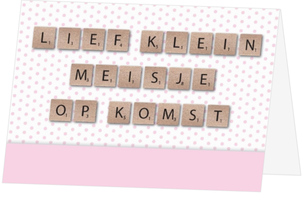 Zwangerschapskaart scrabble letters meisje