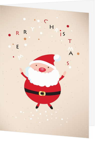 Kerstkaart jonglerende kerstman met letters