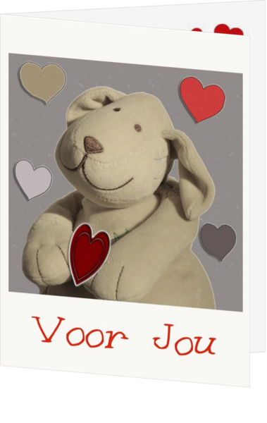 Liefdeskaart hondje met hartjes 