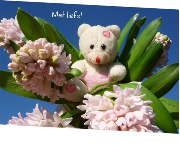 Liefdeskaart lieve knuffelbeer met bloemen