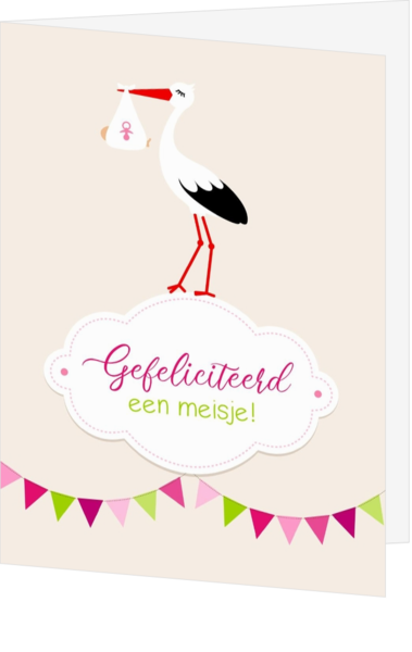 Geboorte felicitatiekaart ooievaar meisje