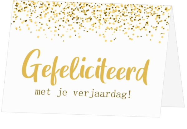 Verjaardagskaart confetti goud