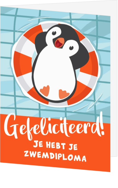 Geslaagd kaart zwemdiploma pinguin