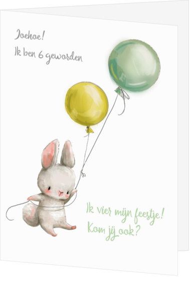 Kinderfeestje/verjaardagskaart konijntje met ballon