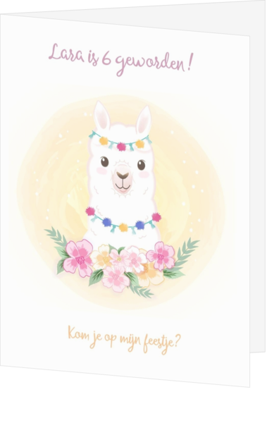 Kinderfeestje/verjaardagskaart meisjes alpaca