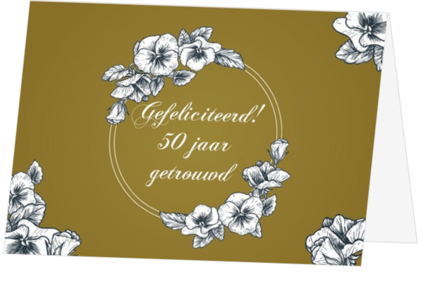 Jubileumkaart bloemen krans goud