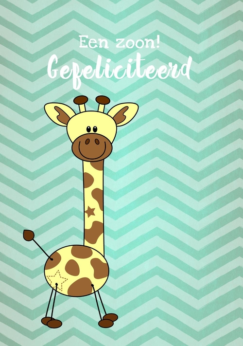 baby felicitatie giraffe groen Voorkant