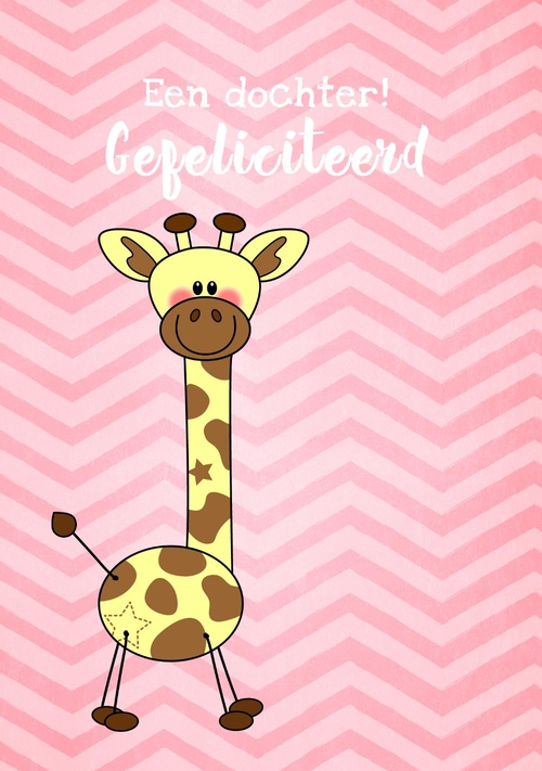 baby felicitatie giraffe roze Voorkant