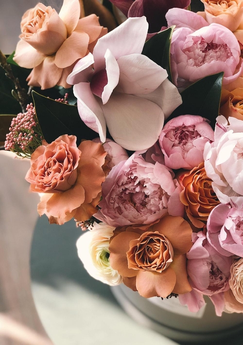 Boeket bloemen roze en oranje Voorkant