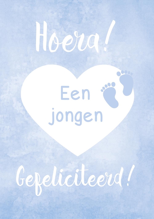 Geboorte felicitatiekaart blauw met hart Voorkant