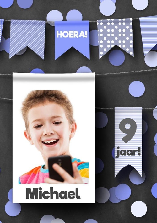 Gefeliciteerd foto jarige blauw Voorkant