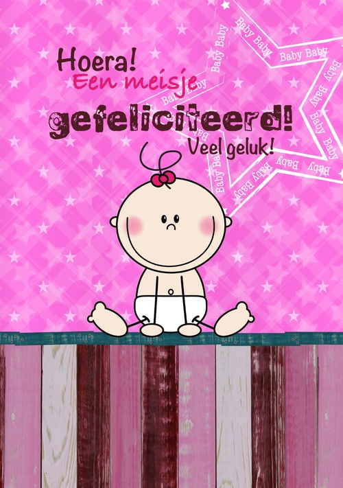 Felicitatiekaart geboorte meisje roze Voorkant