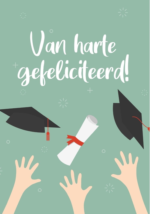 Geslaagd kaart hoedjes en diploma Voorkant