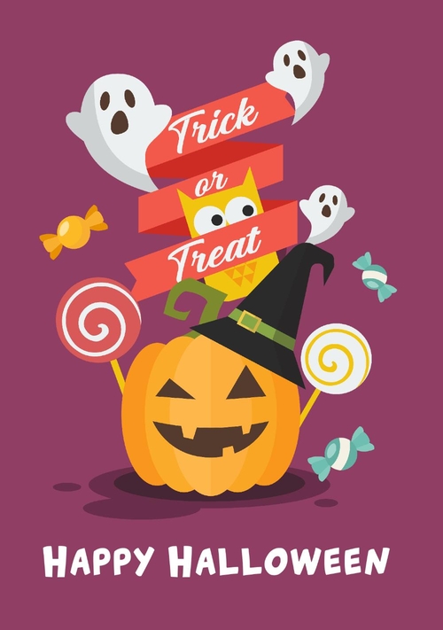 Halloween kaart trick or treat happy halloween Voorkant