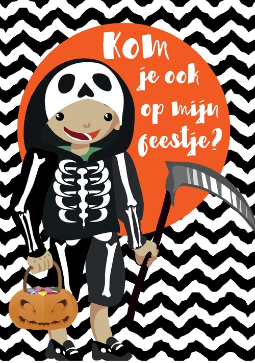 Halloweenkaart feestje jongen Voorkant