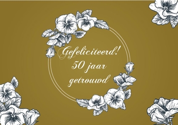 Jubileumkaart bloemen krans goud Voorkant