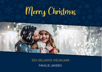 Kerstkaart foto kaart donkerblauw Voorkant