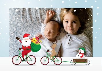 Kerstkaart kerstman op fiets met eigen foto  Voorkant