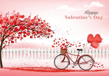 Valentijnskaart met hartenboom  en fiets Voorkant