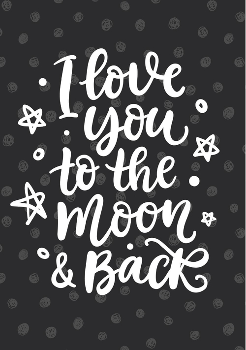 Liefdeskaart I love you to the moon and back zwart  Voorkant