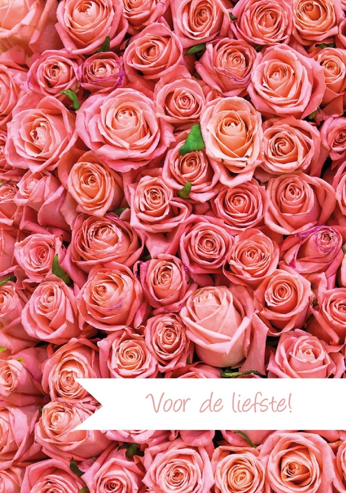 Liefdeskaart roze rozen Voorkant