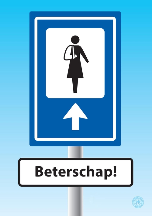 Beterschapskaart verkeersbord gebroken arm vrouw Voorkant