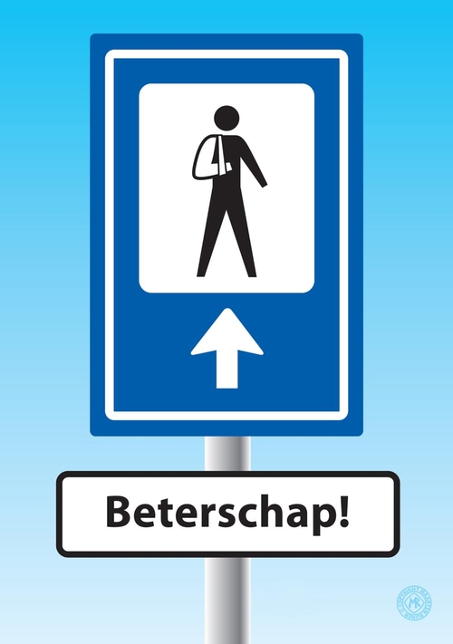 Beterschapskaart verkeersbord gebroken arm man Voorkant