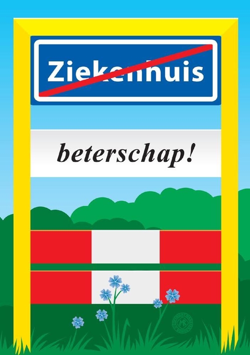 Beterschapsansichtkaart verkeersbord ziekenhuis beterschap Voorkant