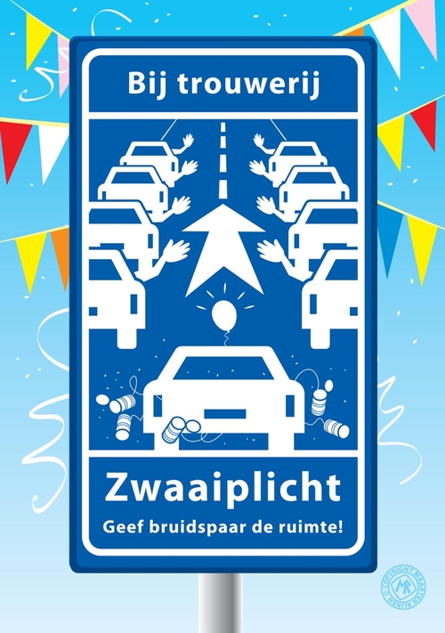 Felicitatiekaart huwelijk verkeersbord bruidspaar Voorkant