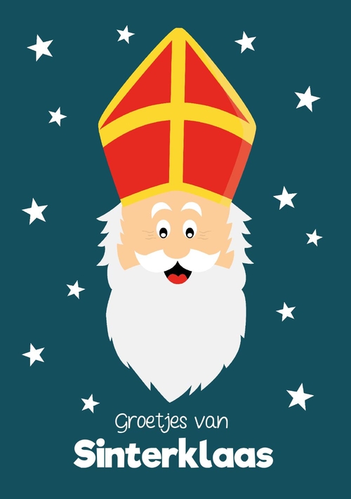 Sinterklaaskaart sterren en sinterklaas Voorkant