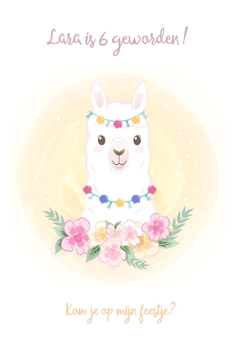 Kinderfeestje/verjaardagskaart meisjes alpaca Voorkant