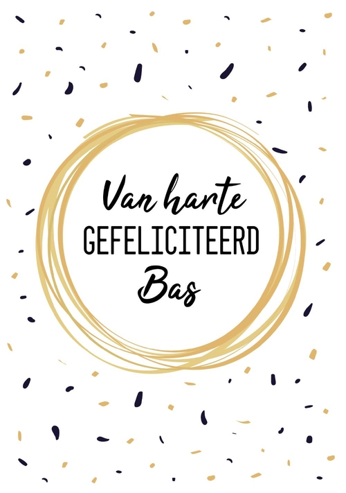 Verjaardagskaart confetti zwart en goud Voorkant