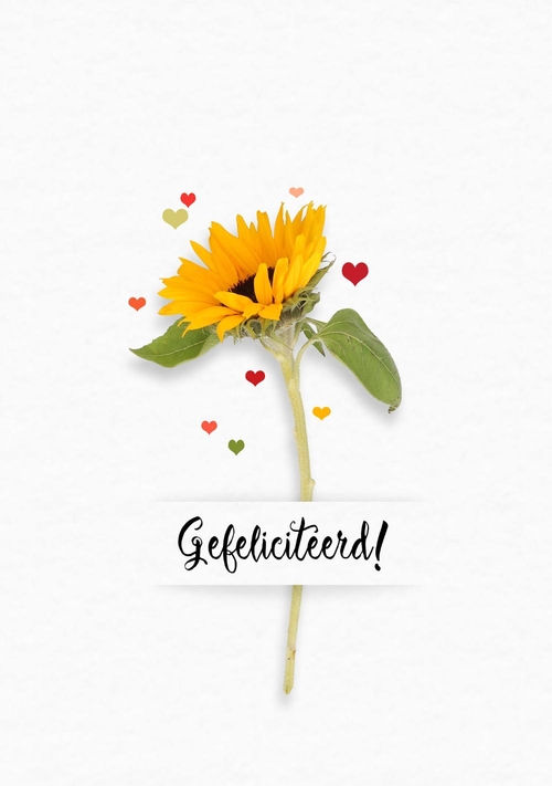 Felicitatiekaart bloem geel hartjes Voorkant