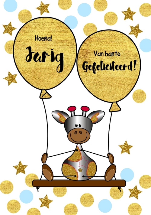 verjaardagskaart kind giraffe jongetje hrb17032901v Voorkant