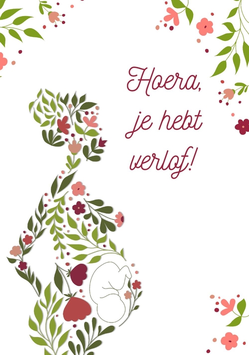 Zwangerschap felicitatiekaart bloemen vrouw verlof Voorkant