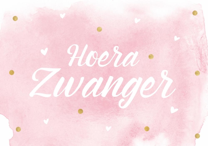 Hoera zwanger aquarel roze  Voorkant