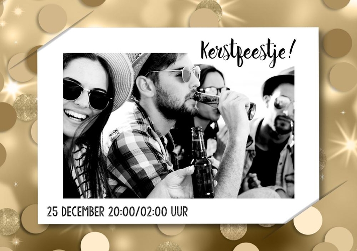 Kerstkaart trendy goud fotolijst  Voorkant