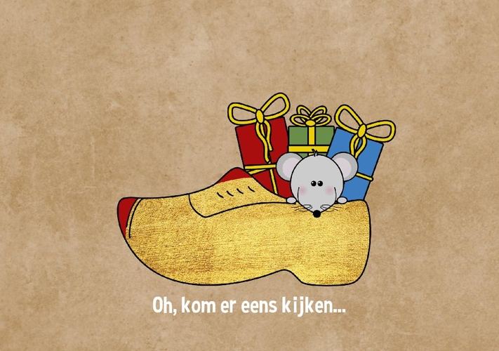 Sinterklaas Klomp met cadeautjes en een lief muisje Voorkant