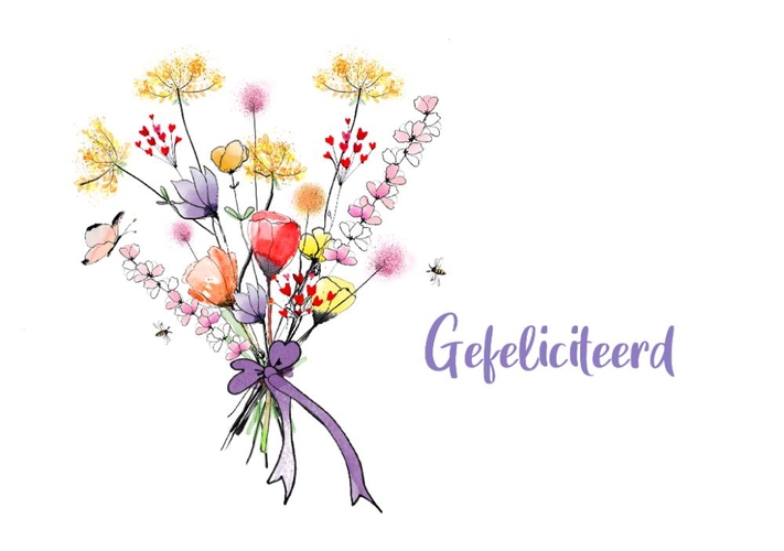 Verjaardagskaart met een grote bos bloemen Voorkant