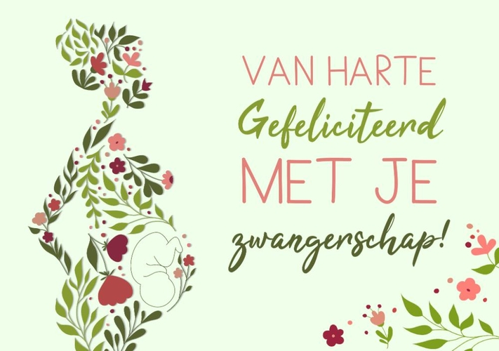 Zwangerschap felicitatiekaart bloemen vrouw Voorkant