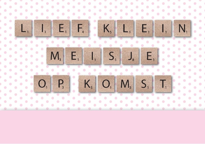 Zwangerschapskaart scrabble letters meisje Voorkant