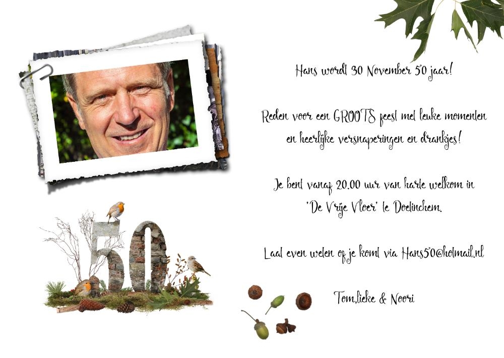 Hans wordt 50 jaar uitnodiging Binnenkant